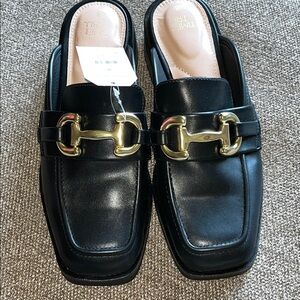 Time and Tru Black Loafers/Mules with Gold Accent size 8